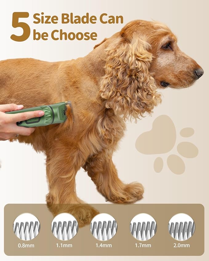 Vovo Dog Hair Clippers 3-Speed Heavy Duty Cordless Electric Dog Grooming Kit (Green)