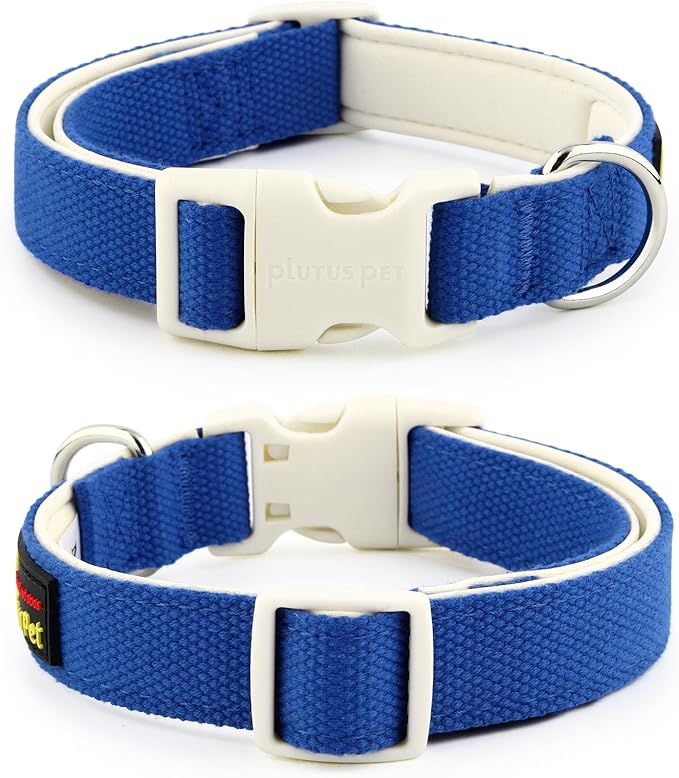 Plutus Pet Cotton Dog Collar, Heavy Duty Collar with Soft Padding, Adjustable and Comfortable for Small Medium and Large Dogs, Royal Blue, S