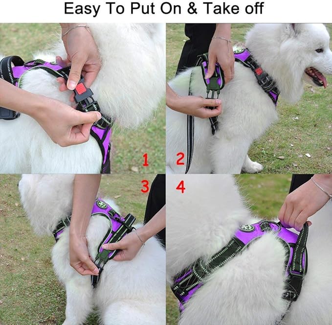PoyPet No Pull Dog Harness, No Choke Front Lead Dog Reflective Harness, Adjustable Soft Padded Pet Vest with Easy Control Handle for Small to Large Dogs(Purple,S)