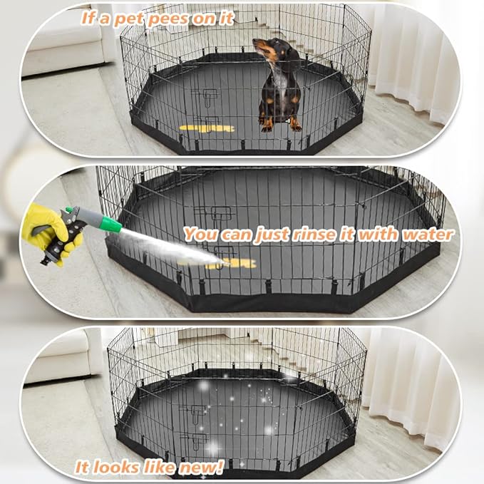 PJYuCien Dog Playpen Bottom Pad + Top Cover,Fits 24 Inch 8 Panels Regular Octagon Metal Exercise Pet Pen,Black (Note:Playpen Not Included !!!!)