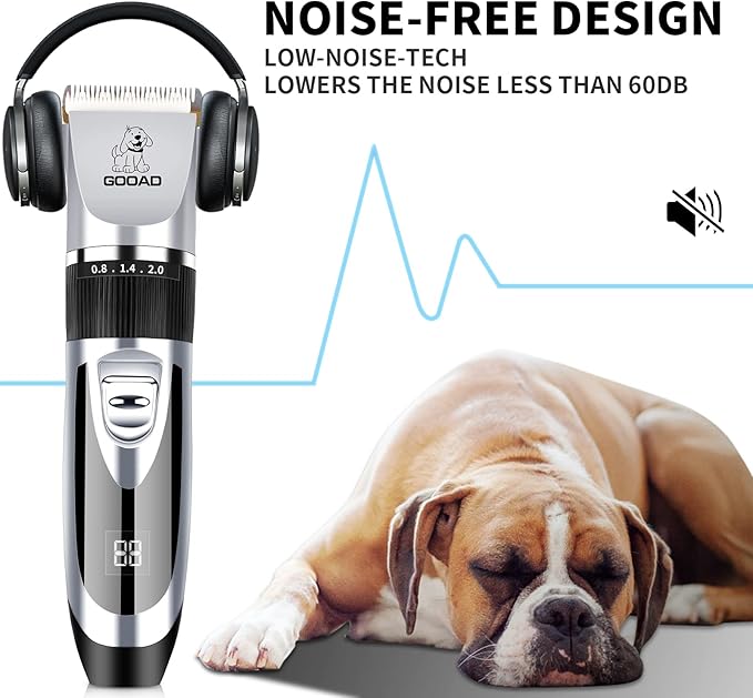 Dog Clippers Grooming Kit and Paw Trimmer,Low Noise, Electric Quiet,Rechargeable, Cordless, Pet Hair Clippers for Thick Coats, Dog Trimmer Grooming Tool, Shaver for Small and Large Dogs Cats