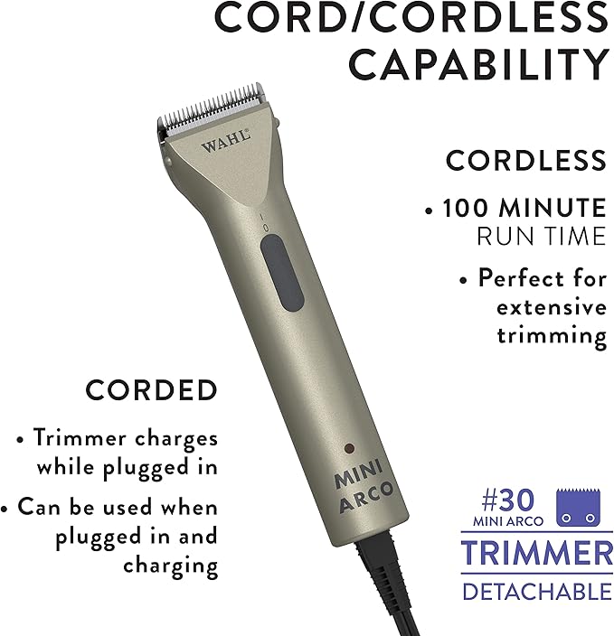 Wahl Professional Animal MiniArco Corded/Cordless Pet, Dog, Cat, and Horse Trimmer Kit