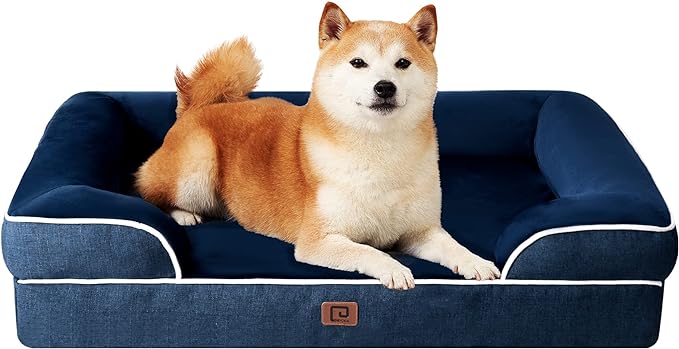 EHEYCIGA Orthopedic Dog Beds for Large Dogs, Waterproof Memory Foam Large Dog Bed with Sides, Non-Slip Bottom and Egg-Crate Foam Large Dog Couch Bed with Washable Removable Cover, Navy