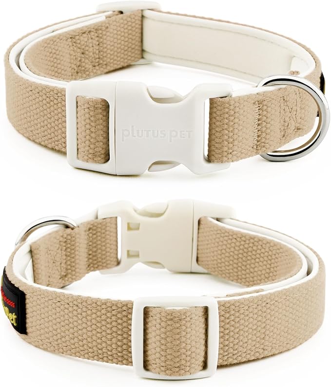Plutus Pet Cotton Dog Collar, Heavy Duty Collar with Soft Padding, Adjustable and Comfortable for Small Medium and Large Dogs, Beige, S