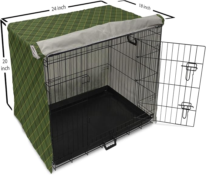 Lunarable Green Dog Crate Cover, Traditional Old Fashioned Argyle Pattern Retro Style Plaid, Easy to Use Pet Kennel Cover for Cats & Medium Dogs, 24 Inch, Forest Green Green