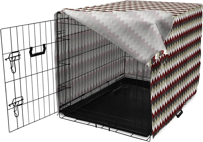 Lunarable Chevron Dog Crate Cover, Chevron Pattern with Vivid Color Scheme Stripes Design Modern Geometric, Easy to Use Pet Kennel Cover for Medium Large Dogs, 42 Inch, Burgundy Grey Eggshell