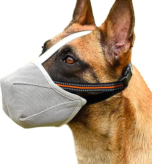 Dog Muzzle - Soft Mesh Muzzle for Small Medium Large Dogs Labrador German Shepherd - Adjustable Puppy Muzzles for Scavenging Biting Licking and Chewing - Allows Panting and Drinking (GreyL)