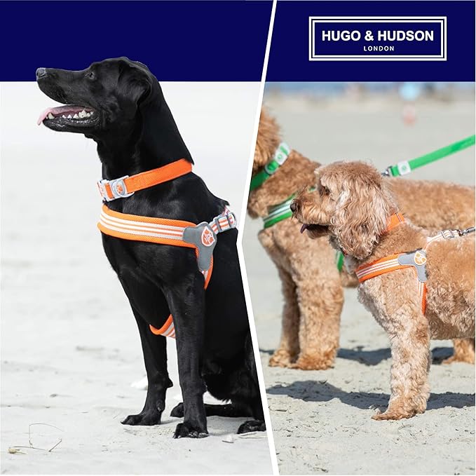 HUGO & HUDSON Easy Walk Dog Harness, Adjustable Quick Dry No-Pull Pet Harness, Orange, Size 2
