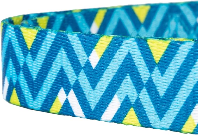 Mile High Life Dog Collar | Cute Puppy Collars | Lightweight Girl Dog Collar | Soft Boy Dog Collars | w Geometric Ocean Wavy Pattern (Light Blue/Hot Blue, Small)