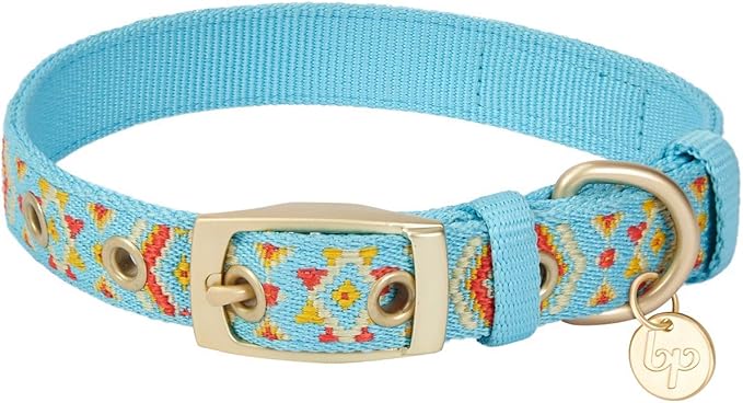 Blueberry Pet 3 Patterns Southwestern Magical Tribal Print Celeste Blue Adjustable Dog Collar with Metal Buckle, Neck 13-16.5", for Medium Breed