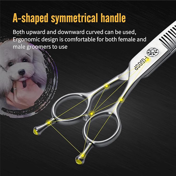 Professional 3D Curved Chunkers Dog Grooming Scissors 7'' Curved Thinning Shears for Dogs Pet 42 Teeth Japan VG10 Sharp and Durable