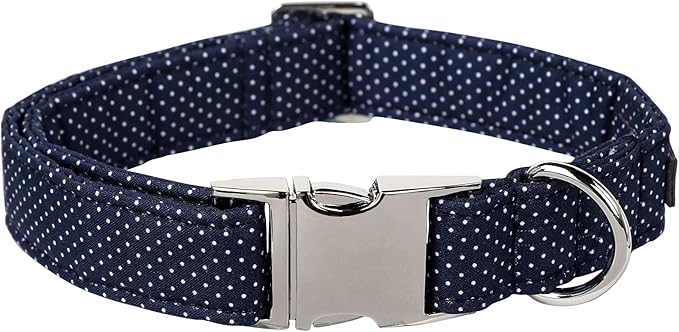 Lionet Paws Boy Dog Collar, Comfortable Adjustable Cute Navy Blue Collar with Metal Buckle for Male Dogs Gift, Large, Neck 16-24 inches