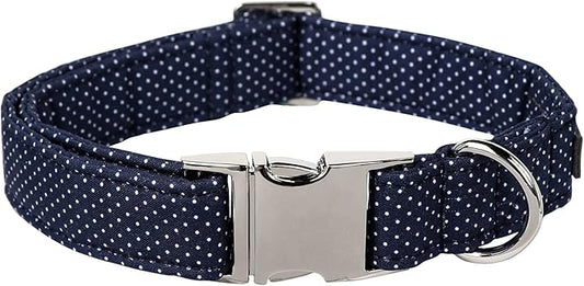 Lionet Paws Boy Dog Collar, Comfortable Adjustable Cute Navy Blue Collar with Metal Buckle for Male Dogs Gift, Medium, Neck 13.5-22 inches