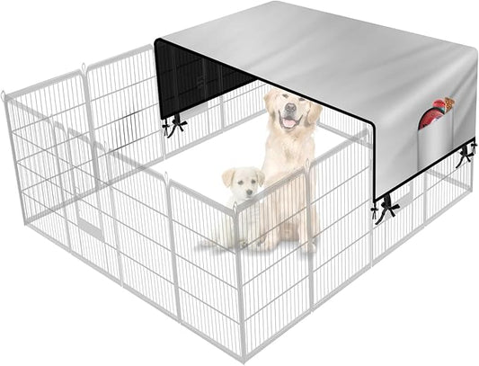 SIRUITON Dog Playpen Cover,Heavy Duty 600D Oxford Fabric with Sun/Rain Dog Play Pen Cover Top Sun Shade Specialized Fits for 24/32/40/45/50" Panels Dog Playpen.(Cover Only)