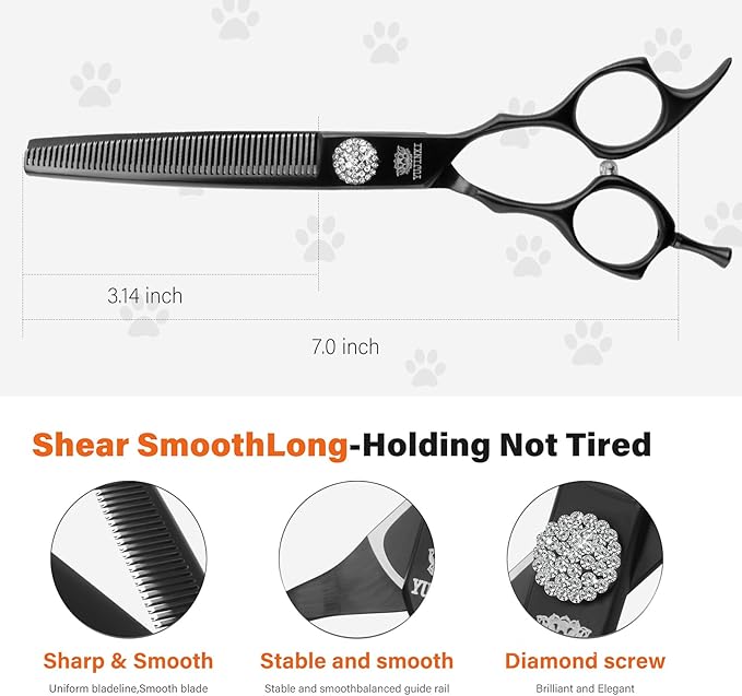 7” Dog Grooming Thinning Scissors – Professional Pet Shears for Dogs & Cats, Sharp 440C Stainless Steel Blades, Precise Texturizing & Blending for Groomers
