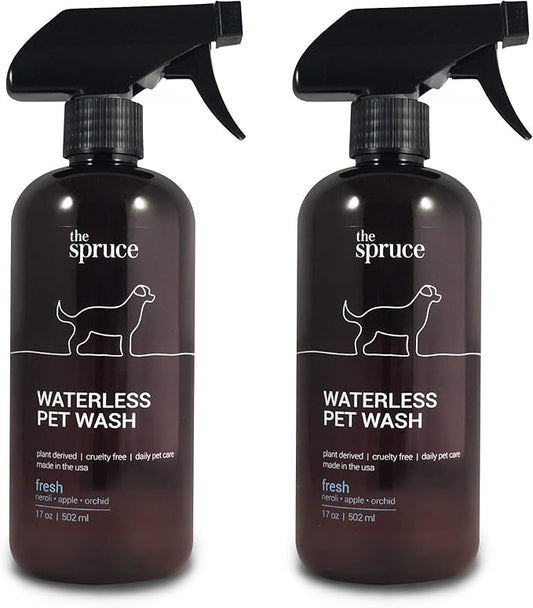 The Spruce Waterless Pet Wash, No Rinse Moisturizing Shampoo for Pets - Daily Pet Care - Cleaning, Cleansing, and Conditioning for Dogs, Puppies, and Cats - Fresh, 17oz, 2 Pack