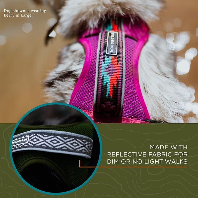 Wilderdog Lightweight Dog Harness with Reflective Straps - Medium - Berry