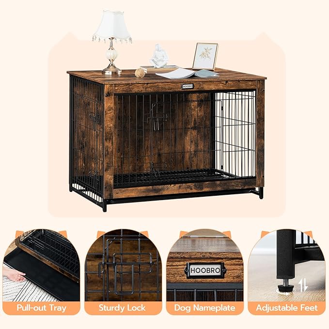 HOOBRO Dog Crate Furniture, 38.6" Large Dog Kennel Indoor