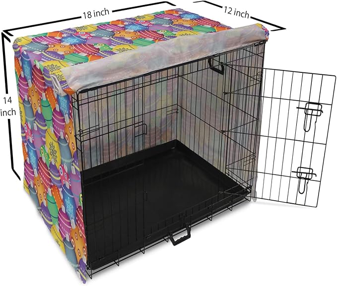 Ambesonne Christmas Dog Crate Cover, Colorful Christmas Balls Different Retro Patterns Holiday CelebratiTheme Print, Easy to Use Pet Kennel Cover Small Dogs Puppies Kittens, 18 Inch, Purple Multicolor