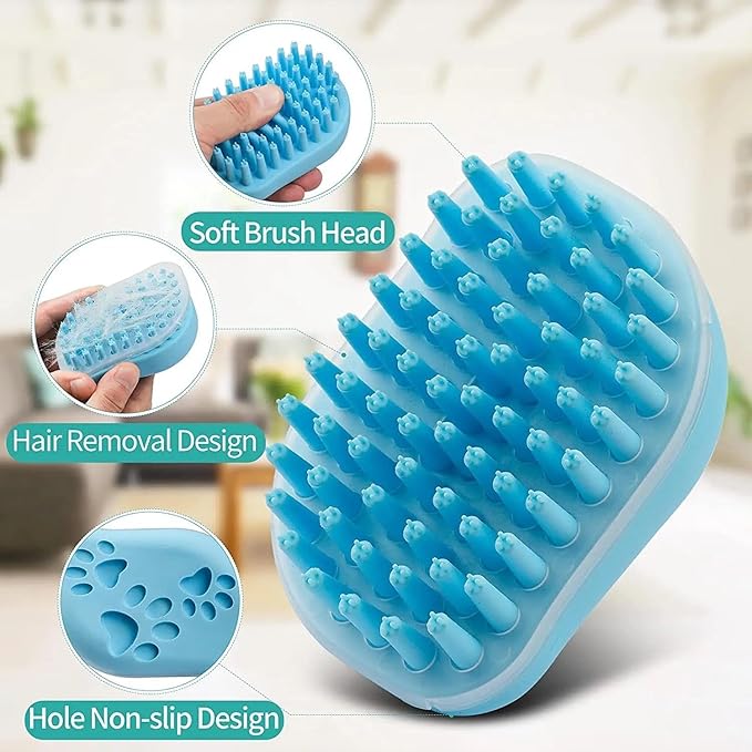 Dog Bath Brush - Pet Grooming Brush with Soap Dispenser - Soft Silicone Dog Shampoo Brush Scrubber - Short Long Haired Dogs and Cats Washing - 2 Count