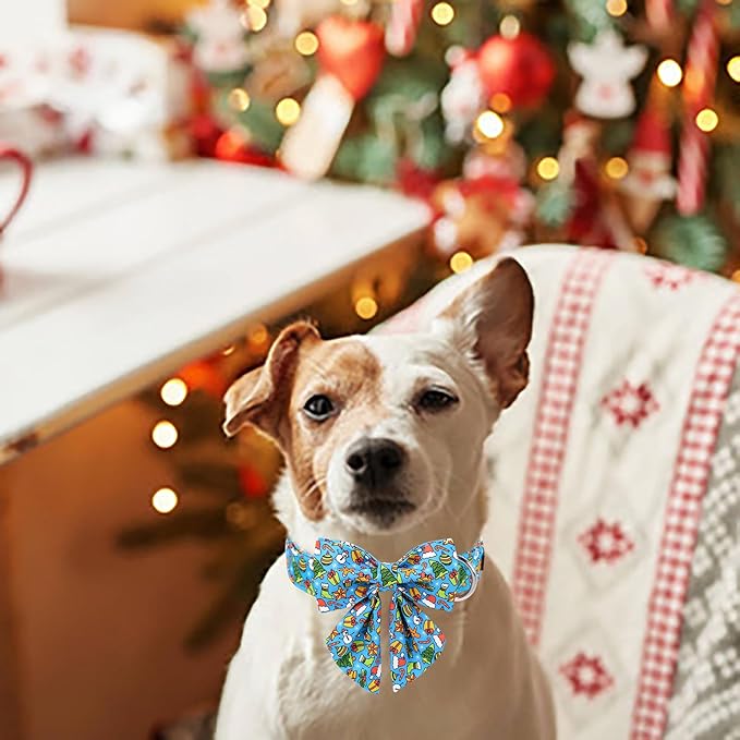 Maca Bates Christmas Dog Collar with Bow Bowtie for Dogs Sailor Bow Tie Adjustable Breakaway Blue Collars Accessories Gift for Small Medium Large XL Puppy with Golden Metal Buckle