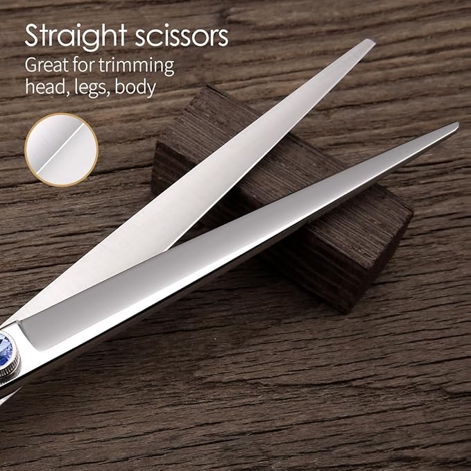 Left Handed Dog Grooming Scissors Kit 7 in Professional Curved Thinning Straight Shears 3pcs Set for Grooming Dogs Cat Pet Japanese 440C Stainless Steel(7.0'' Kit, 4Pcs)