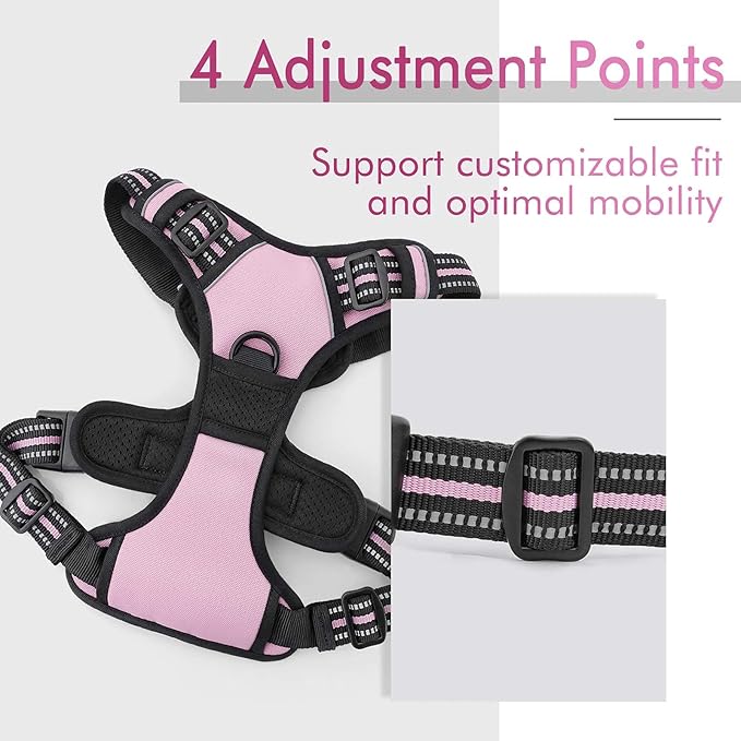 rabbitgoo Dog Harness,No-Pull Pet Harness with 2 Leash Clips, Adjustable Soft Padded Dog Vest, Reflective No-Choke Pet Oxford Vest with Easy Control Handle for Large Dogs, Pink, XL