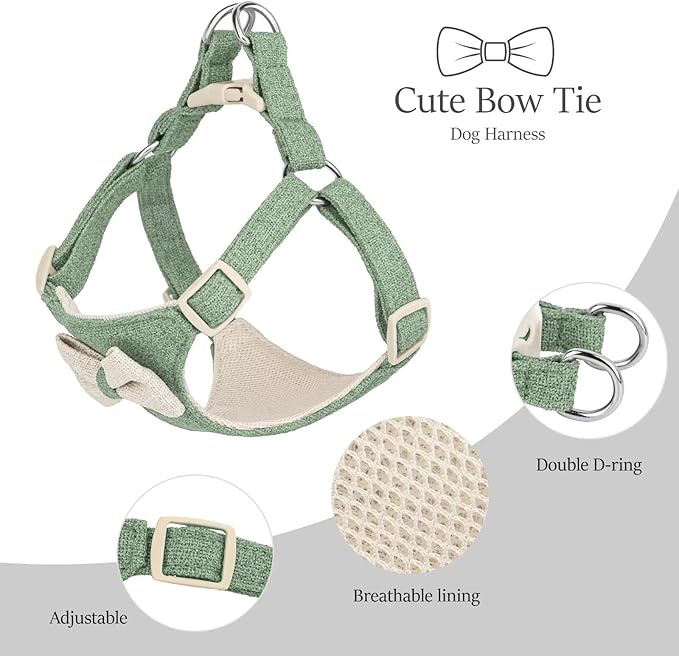Beirui Small Dog Harness and Leash Set, Soft Lightweight Puppy Harness, Adjustable Bow Tie Puppy Harness for Small Dogs (Green, S)