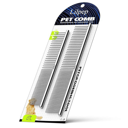 2PCS Stainless Steel Metal Dog Comb, For Removing Tangled Mats And Massaging Pet Combs, Professional Pet Grooming Tools