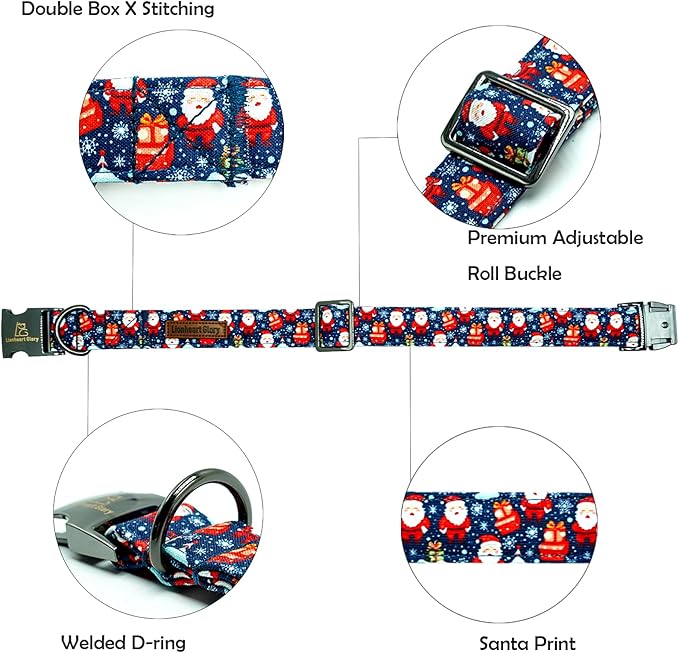 Lionheart glory Christmas Dog Collar Santa Print Collars Soft Durable Adjustable Dog Collars for Large Dogs Pet Gift Female or Male Dog Collar Fall Holiday Collar Dog