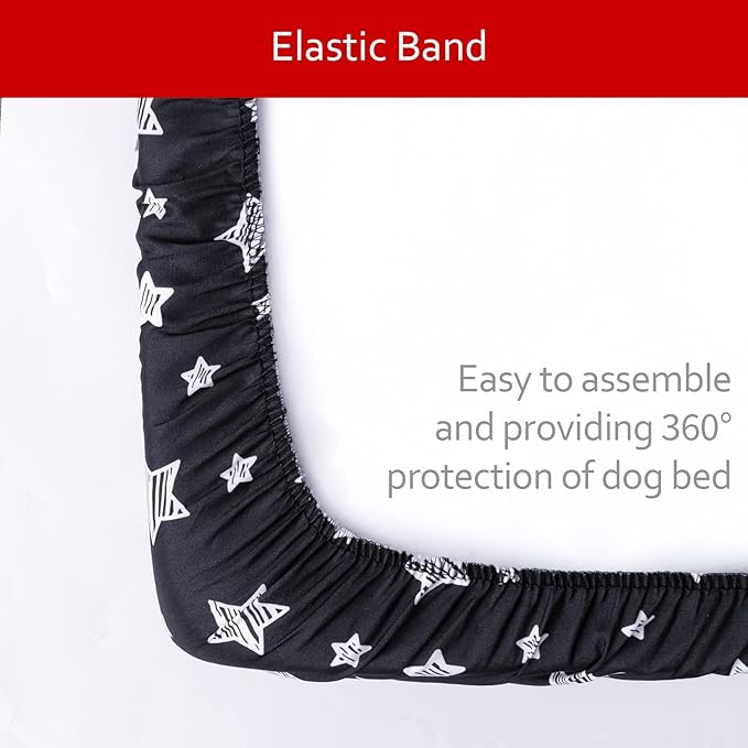 Dog Bed Covers Replacement Washable Pet Hair Easy to Remove, Waterproof Dog Bed Covers Noiseless Quilted, Pet Bed Cover Lovely Black Star Print, Puppy Bed Cover 27x36 Inches, for Dog/Cat, Cover Only