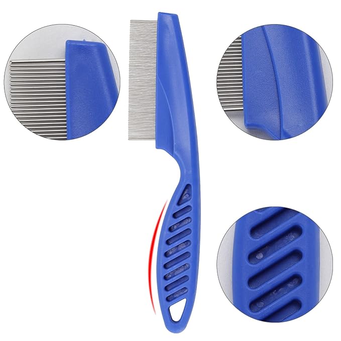 LoveBB 6-Pack Stainless Steel Flea & Lice Combs for Dogs & Cats - Double-Sided Fine Tooth Pet Grooming Comb for Tear Stain Removal & Dematting (Blue)