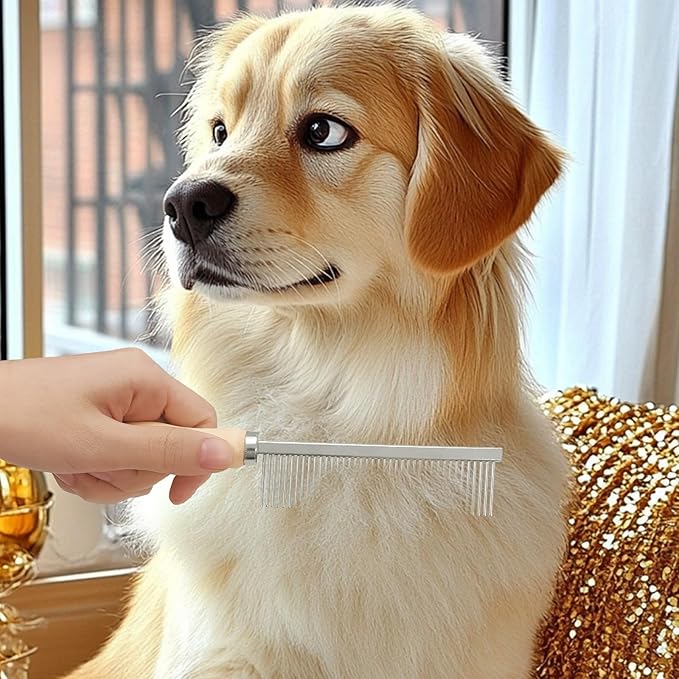 Pet Comb - Stainless Steel Teeth and Wooden Handle - Detangling and Smoothing Tool for Long and Short Hair Dogs and Cats