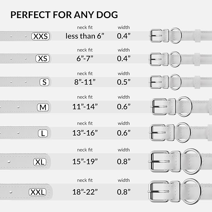 CollarDirect Rolled Leather Dog Collar, Soft Padded Round Puppy Collar, Handmade Genuine Leather Collar Dog Small Large Cat Collars 13 Colors (18-22 Inch, White Smooth)