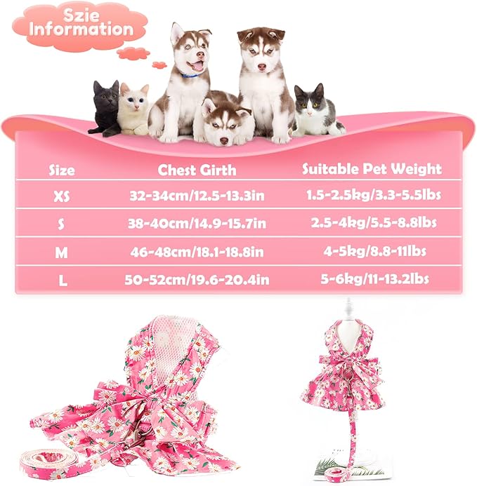 Pink Dog Dog Dresses for Small Dogs Girl,Dresses for Dogs, Dog Dresses for Medium Dogs Girl,Dog Dress Harness,Small Dog Dress,Dog Harness Dress,Large Dog Dress,Puppy Dress,Dress for Dogs,Pet Dress