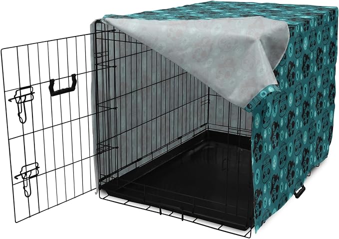 Lunarable Panda Dog Crate Cover, Pirate and Sailor Bears Skulls on Crossed Bones Anchors Within Circles, Easy to Use Pet Kennel Cover for Medium Large Dogs, 36 Inch, Teal Turquoise Black