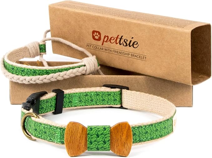 Pettsie Matching Dog Collar Bow Tie, Friendship Bracelet, Durable Hemp for Extra Safety, 2 Easy Adjustable Sizes, Comfortable and Soft for Sensitive Skin, Strong D-Ring for Leash Attachment