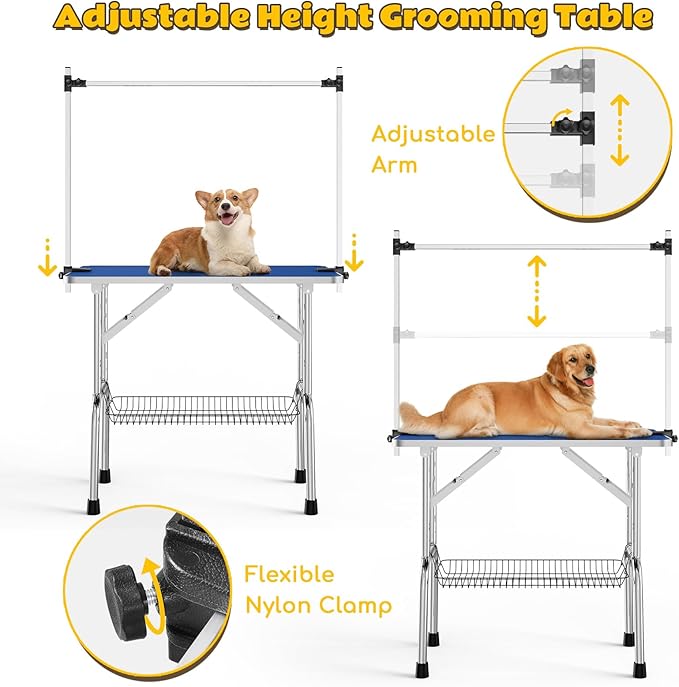 Grooming Table for Dogs, 46" Portable Grooming Table for Large Dogs at Home, Foldable Dog Grooming Table with Arm, Noose, Mesh Tray, Maximum Capacity 300 LBS, Blue
