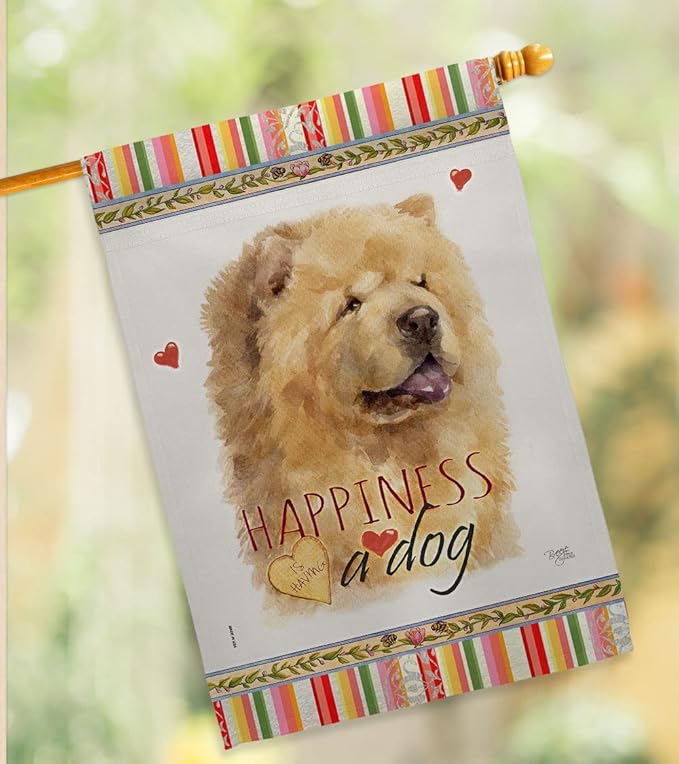 Breeze Decor Cream Chow Happiness House Flag Pack Dog Puppy Spoiled Paw Canine Fur Pet Nature Farm Animal Creature Vintage Applique Banner Small Garden Yard Gift Double-Sided, Made in USA