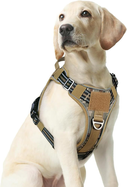 rabbitgoo Dog Harness Medium Sized No Pull, Tactical Service Dog Vest with Molle and Control Handle, Adjustable and Reflective Military Pet Harness for Easy Walking and Training, Desert camo, M