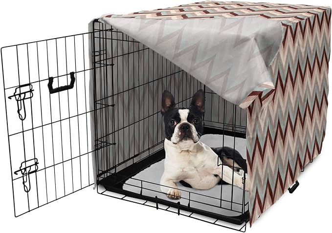 Lunarable Chevron Dog Crate Cover, Ikat Zig Zags Wavy Nostalgic Vintage Design, Easy to Use Pet Kennel Cover for Small Dogs Puppies Kittens, 22 Inch, Dried Rose Pale Blue
