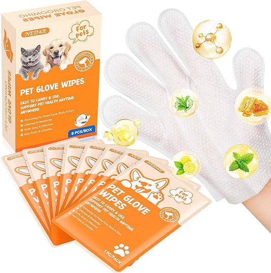NEENCE Extra Thick Pet Glove Wipes for Dogs & Cats, Dog Washing Gloves Cleaning Deodorizing for Paws,Butt and Body, Cat Bathing Gloves Wipes Suitable for Daily Care and Travelling
