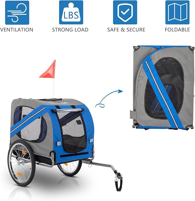 PEXMOR Dog Bike Trailer, Folding Pet Dog Trailer Cart for Bicycle, Bike Cargo Wagon Carrier w/Universal Hitch & 20" Wheel
