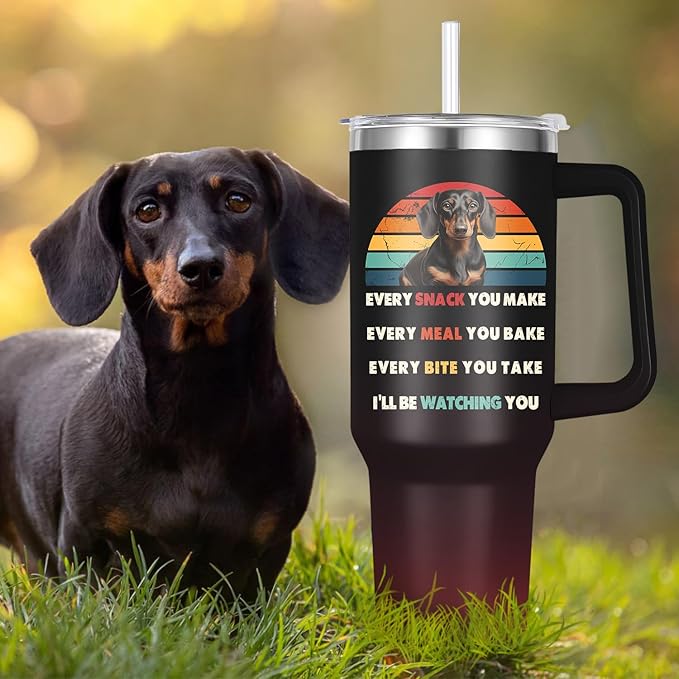 Dachshund Tumbler for Dog Owner Gift,Dachshund Water Bottle with Handle Insulated Reusable Stainless Steel 40oz (Dachshund)