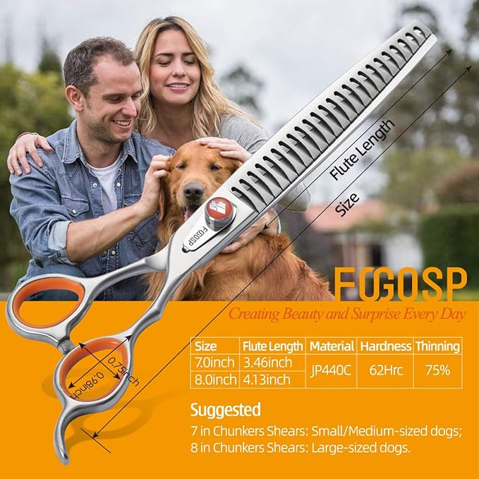 Professional Thinning Shears for Dogs Cats Pet Grooming Scissors 7 in Chunkers Shears Japan 440C Stainless Steel 70% Thinning Rate 18 Teeth