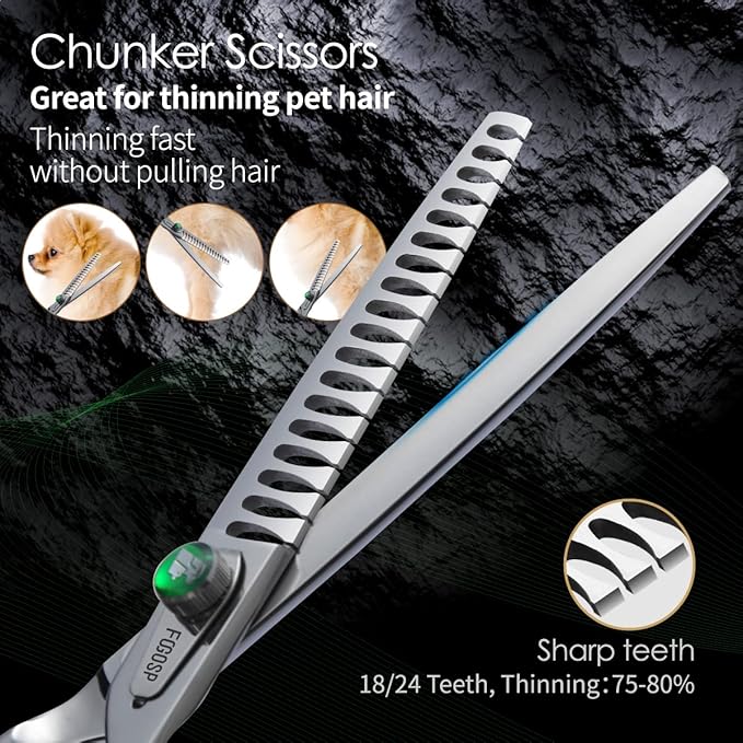 Professional Dog Grooming Scissors Kit 8 in Curved Thinning Straight Chunker Shears and Comb 5pcs Set for Grooming Big Dogs Poodle Pet Japan 440C Stainless Steel
