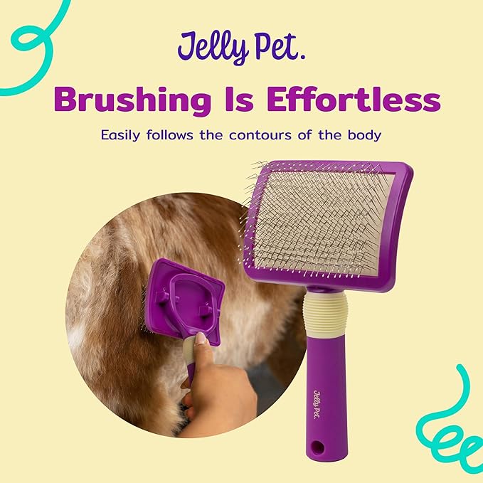 Jelly Pet Pivoting Slicker Brush, Brush Head Moves, Soft Pin Slicker, Protects Skin, Prevents Irritation, Effortless Brushing of Shedding Dogs, Detangles and Desheds
