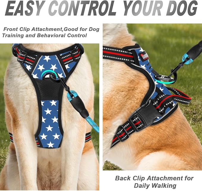BARKBAY No Pull Dog Harness Front Clip Heavy Duty Reflective Easy Control Handle for Large Dog Walking(Star,L)