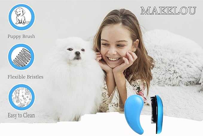 Puppy Brush for Small Dogs - Soft Dog Brush - Perfect Yorkie, Shih Tzu, Maltipoo & Maltese Grooming - Gentle Dog Hair Remover Brush for Easy Pet Hair Removal & Grooming at Home （Blue）