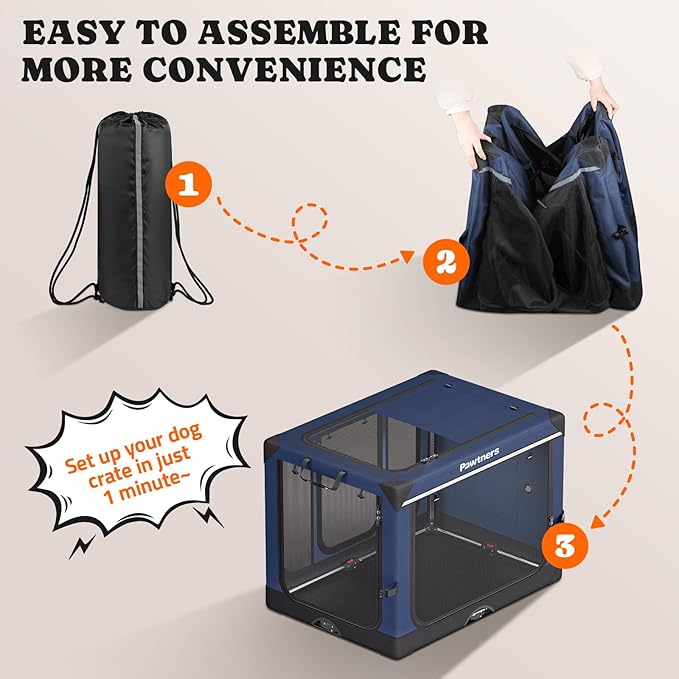 Collapsible Dog Crate: 42 Inch Foldable Soft Sided Dog Crate for Extra Large Dogs, Portable Dog Travel Kennel with Soft Mat for Indoors & Outdoors, Blue